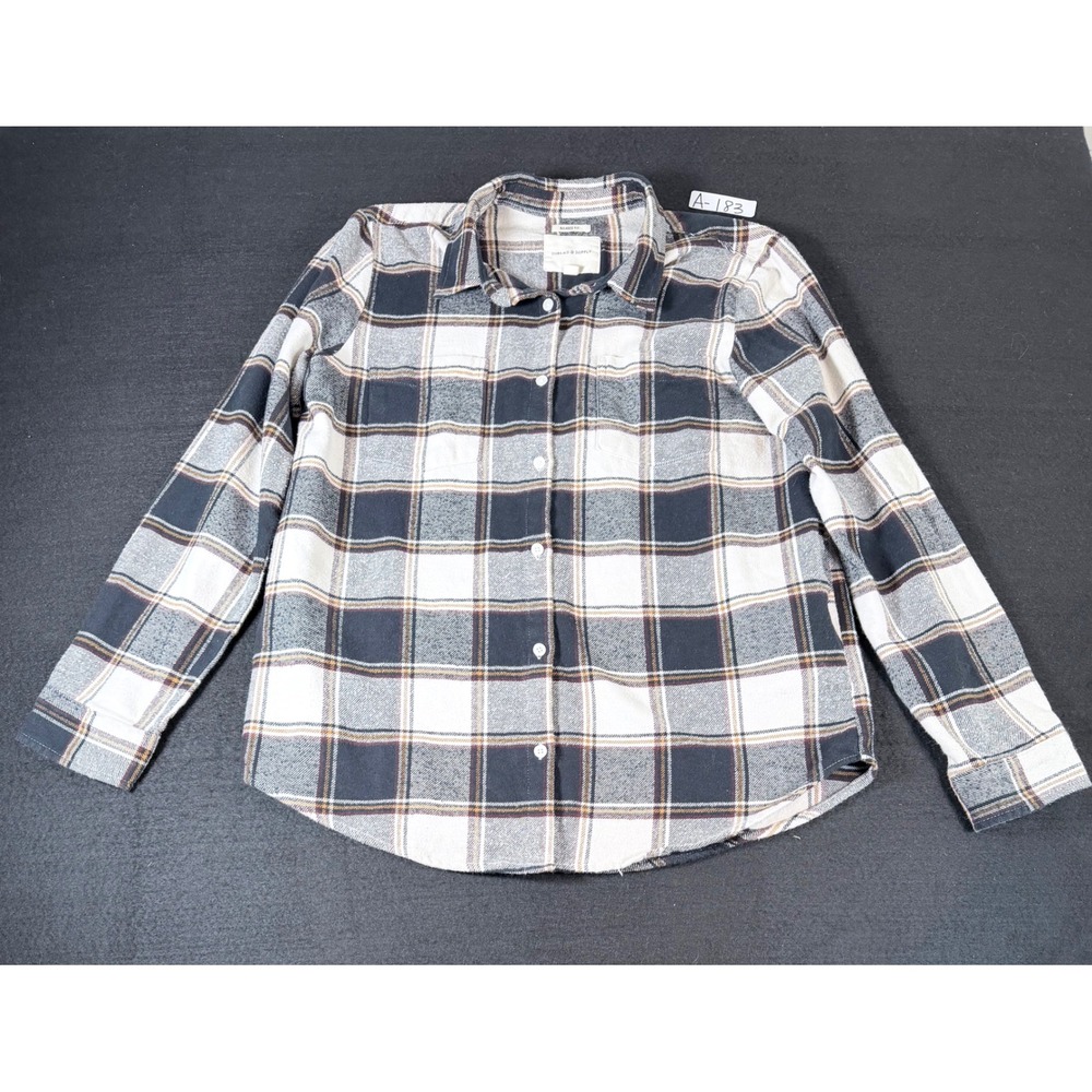 Thread & Supply Relaxed Fit Plaid Flannel Shirt Black Rust Cotton Large T1293CFT